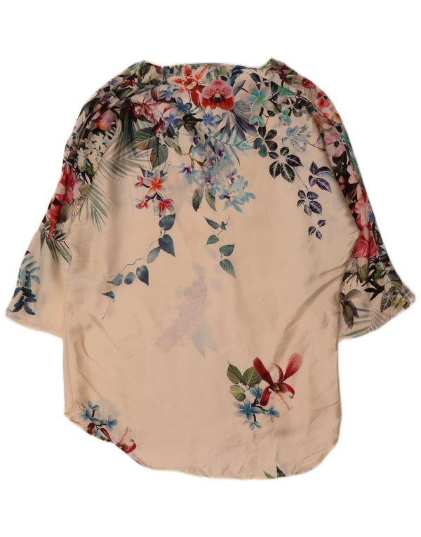 Zara Tunique surdimensionnée à manches 3/4 pour femme UK 10 Petit blanc cassé floral