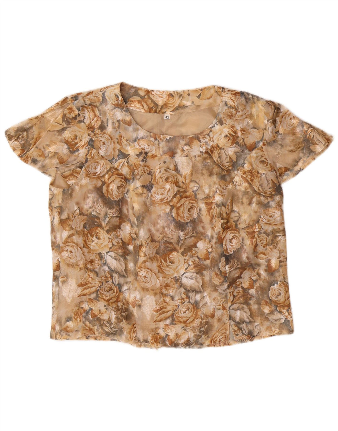 VINTAGE Femmes Crop Blouse Top IT 42 Beige Moyen Floral