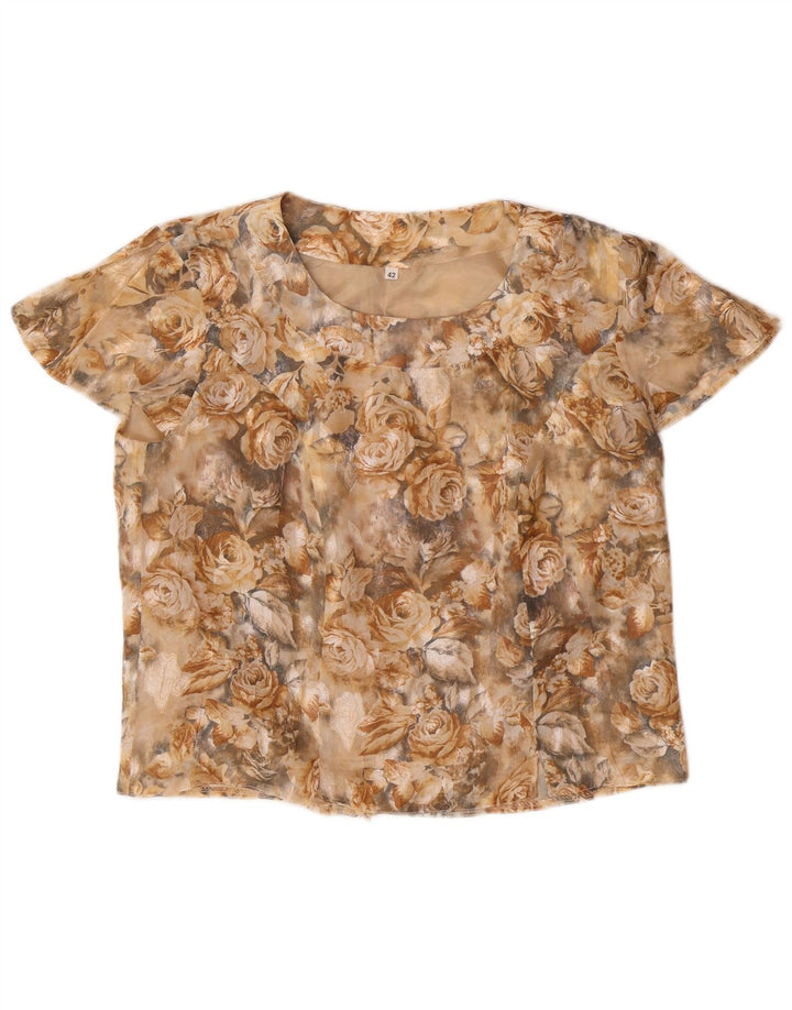 VINTAGE Femmes Crop Blouse Top IT 42 Beige Moyen Floral