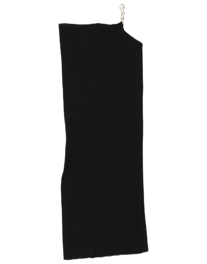 Zara Femme Robe Une Épaule UK 10 Petite Viscose Noire