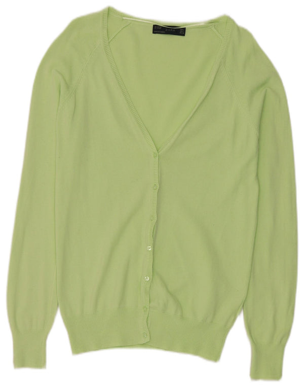 Zara Womens Cardigan Sweater UK 14 Large Vert Coton