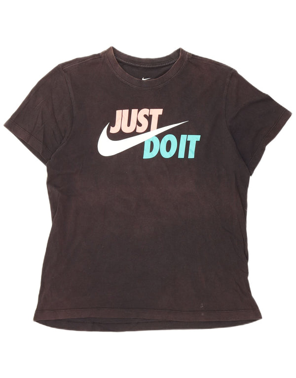 Nike T-shirt graphique pour femme UK 14 en coton noir moyen