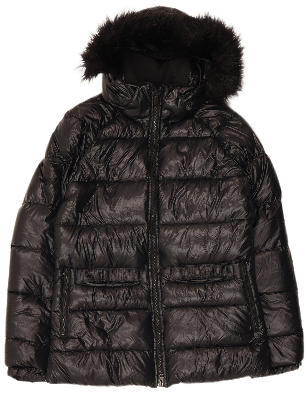 NIKE Womens Oversized Hooded Padded Jacket UK 6/8 XS Black Nylon