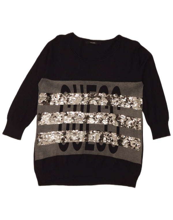 Guess Pull surdimensionné à col bateau graphique pour femme UK 6 XS Noir