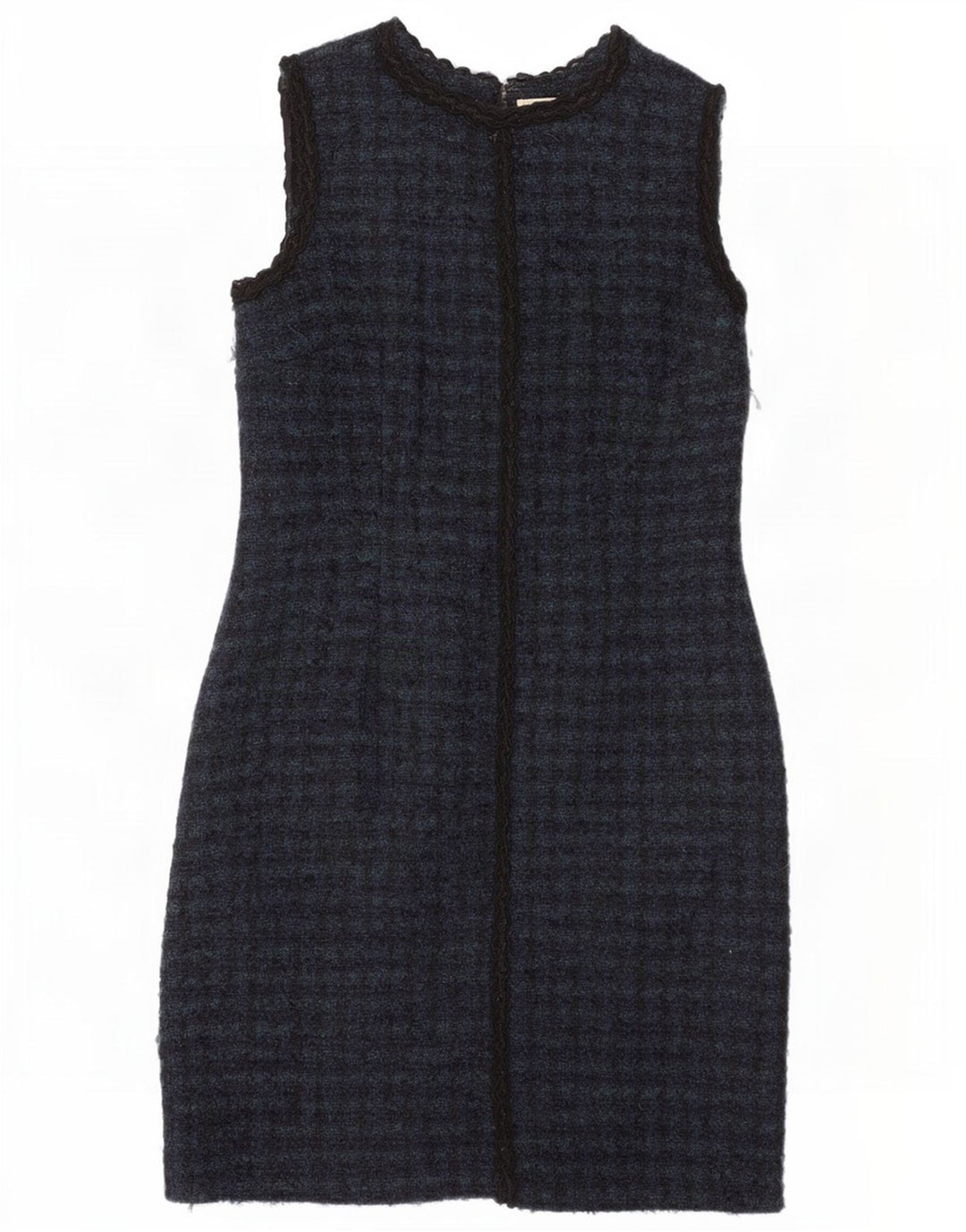 Brora Robe fourreau sans manches pour femme UK 44 Grande laine pied-de-poule bleu marine