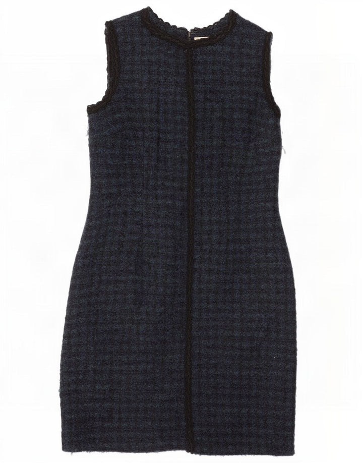 Brora Robe fourreau sans manches pour femme UK 44 Grande laine pied-de-poule bleu marine