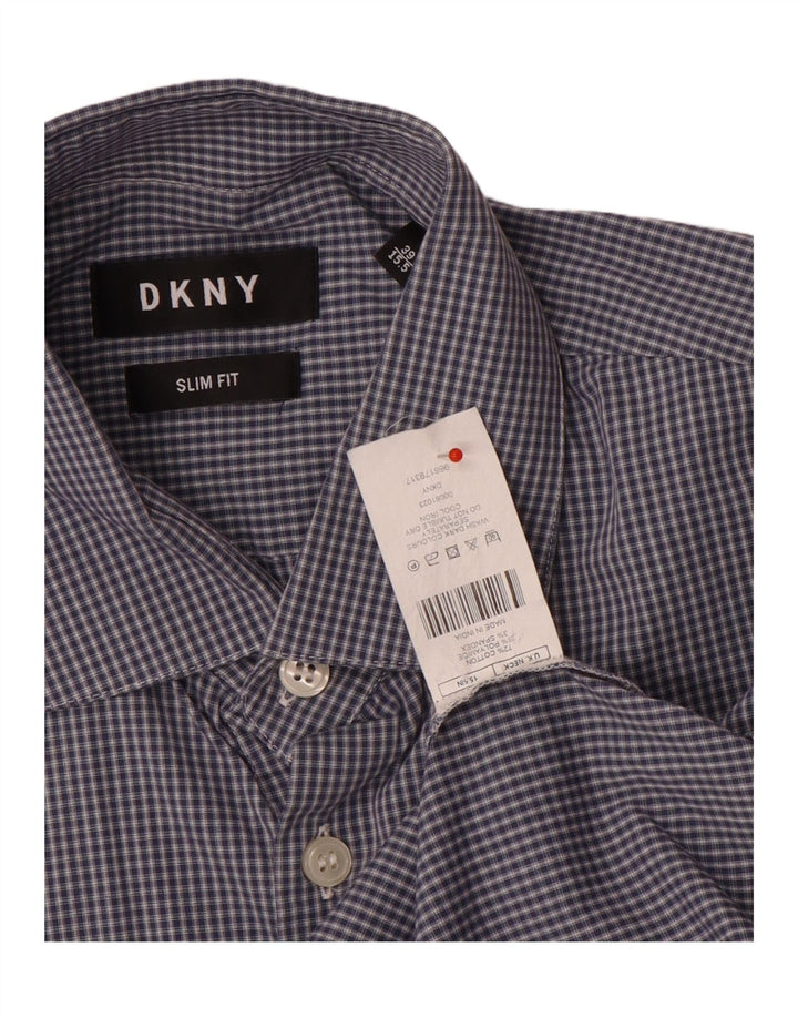 Dkny Chemise Slim Fit Homme Taille 39 15/5 Coton à Carreaux Bleu Moyen
