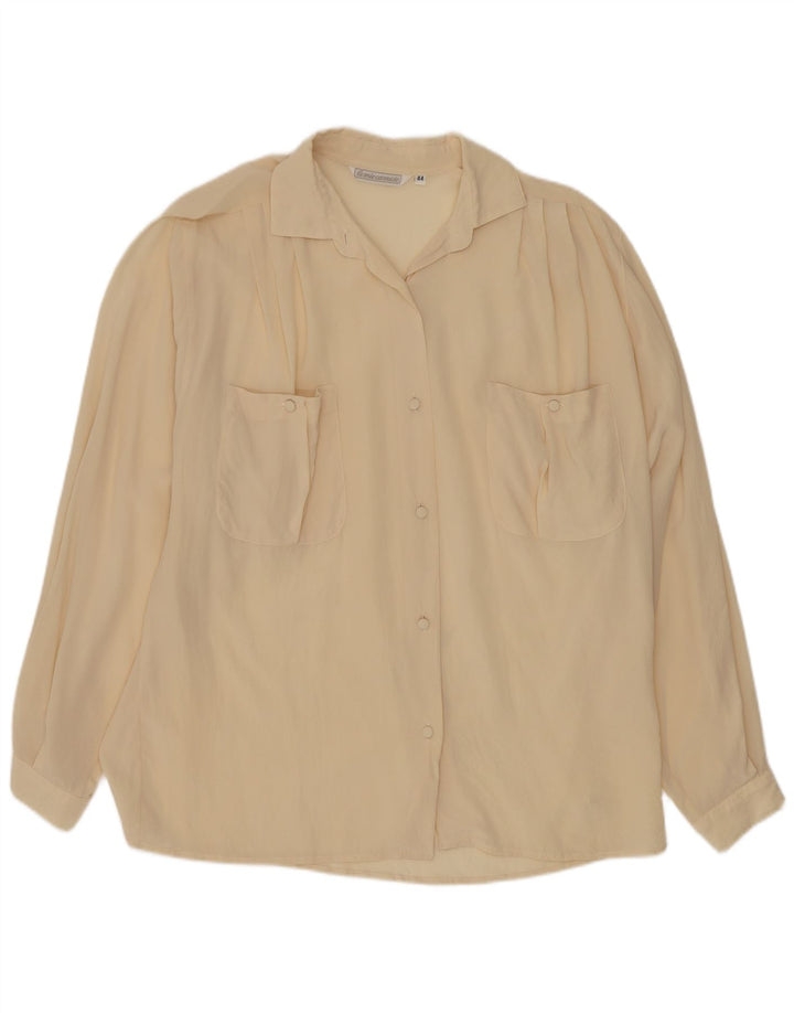 vintage Chemise Femme Blouse IT 44 Moyenne Soie Blanc Cassé