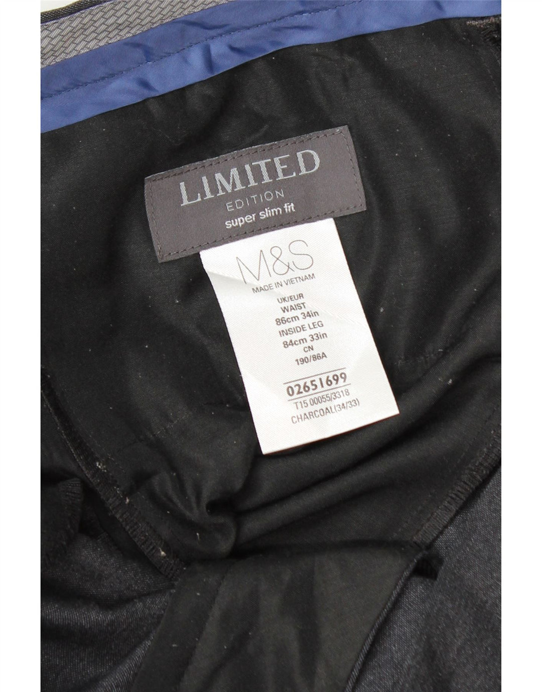 Marks & Spencer Pantalon de costume super slim pour homme W34 L33 Gris Polyester