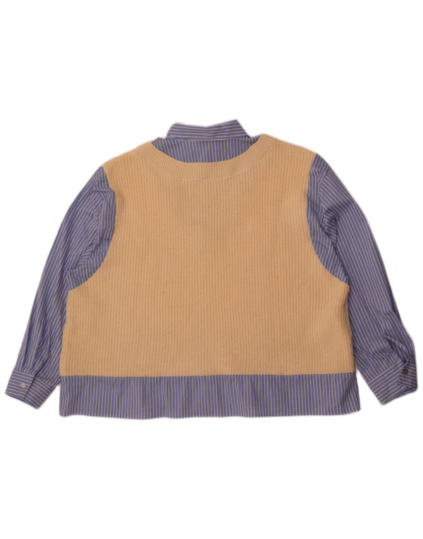 Zara Femme Chemise Gilet En Tricot Oversize UK 6 XS Beige Rayé Acrylique Moderne