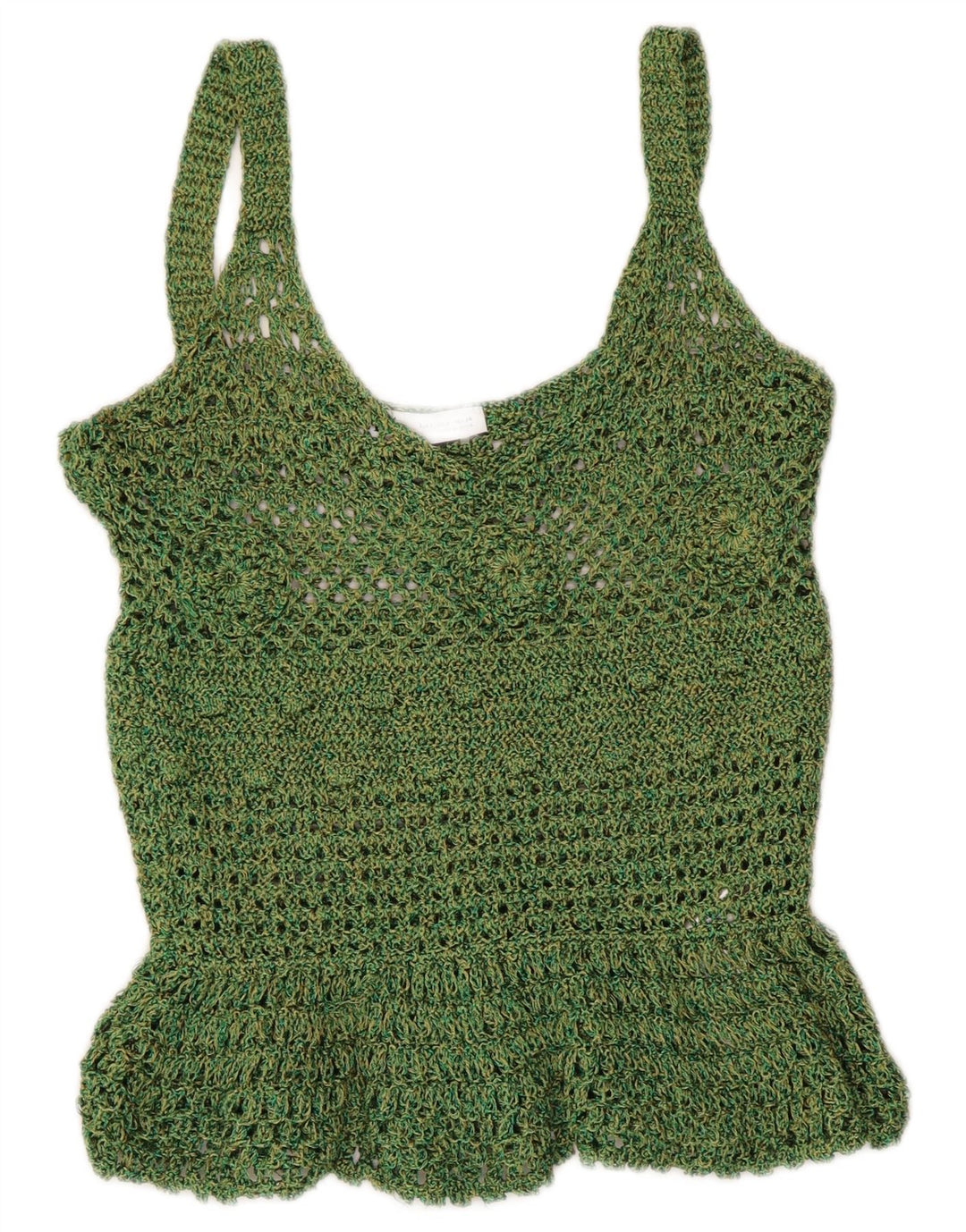 Zara Femme Crochet Cami Top UK 8 Petit Vert Polyester
