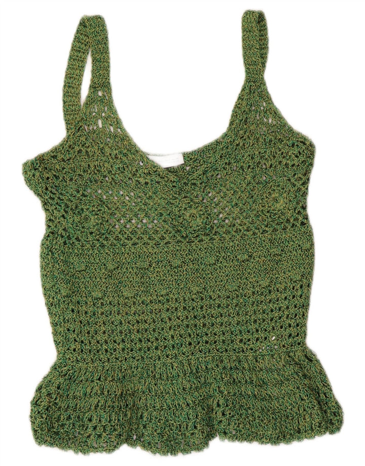 Zara Femme Crochet Cami Top UK 8 Petit Vert Polyester