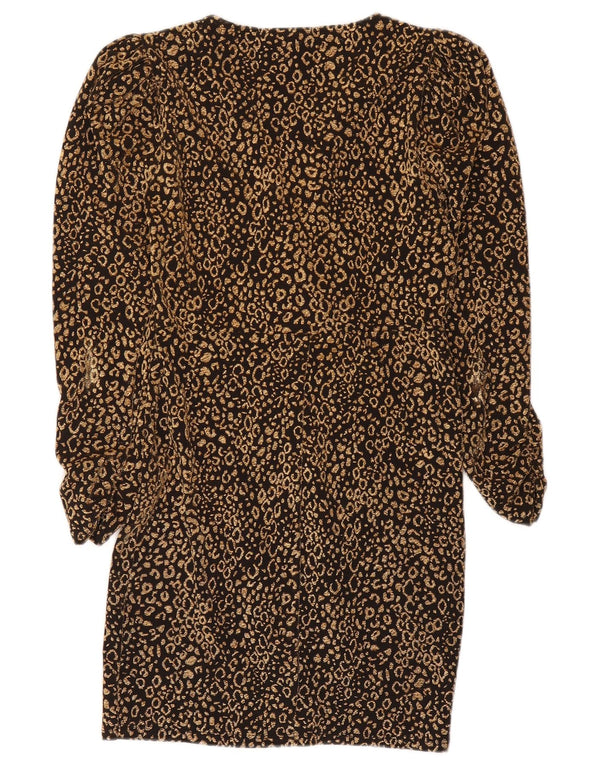 Zara Robe fourreau à manches longues pour femme UK 12 Noir moyen imprimé animal