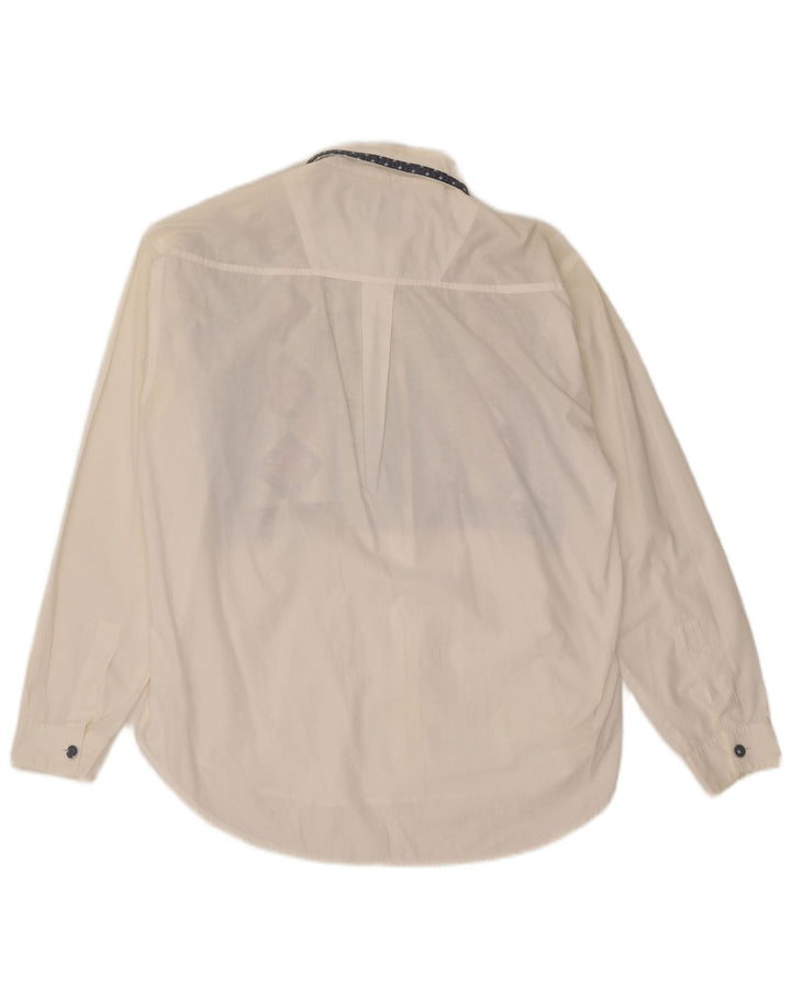 Chemise vintage féminine oversize UK 14 Medium Blanche à motif géométrique en coton