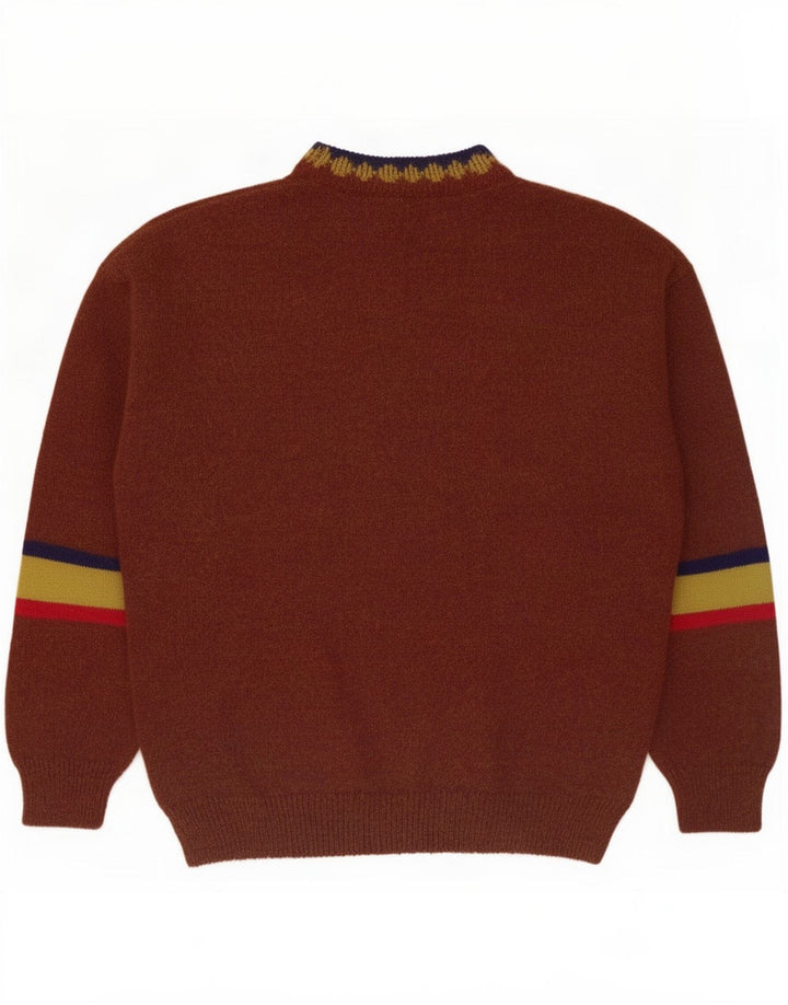 vintage Mens Turtle Neck Jumper Pull Grand Marron Argyle/Diamant