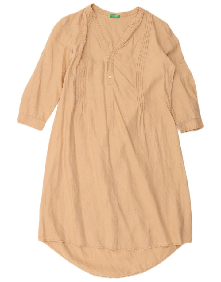 BENETTON Robe tunique à manches 3/4 pour femme UK 14 Beige moyen