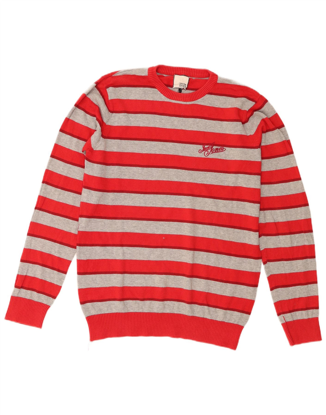 Jack & Jones Pull à col rond coupe classique pour homme, petites rayures rouges