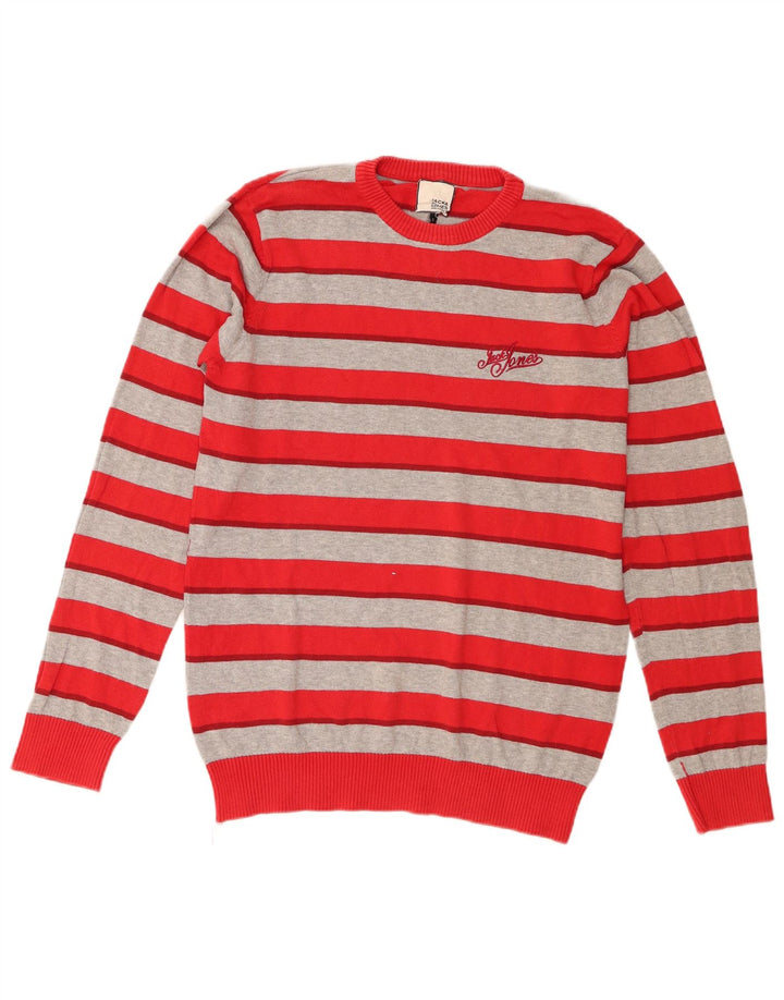 Jack & Jones Pull à col rond coupe classique pour homme, petites rayures rouges