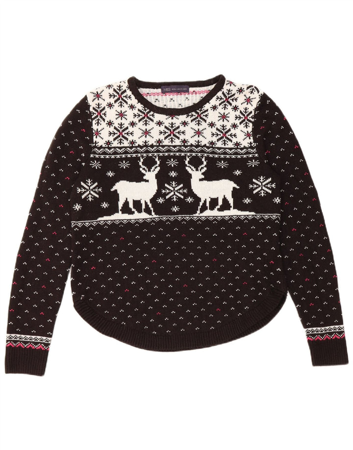 Marks & Spencer Pull à col rond pour femme UK 14 Medium Noir Noël