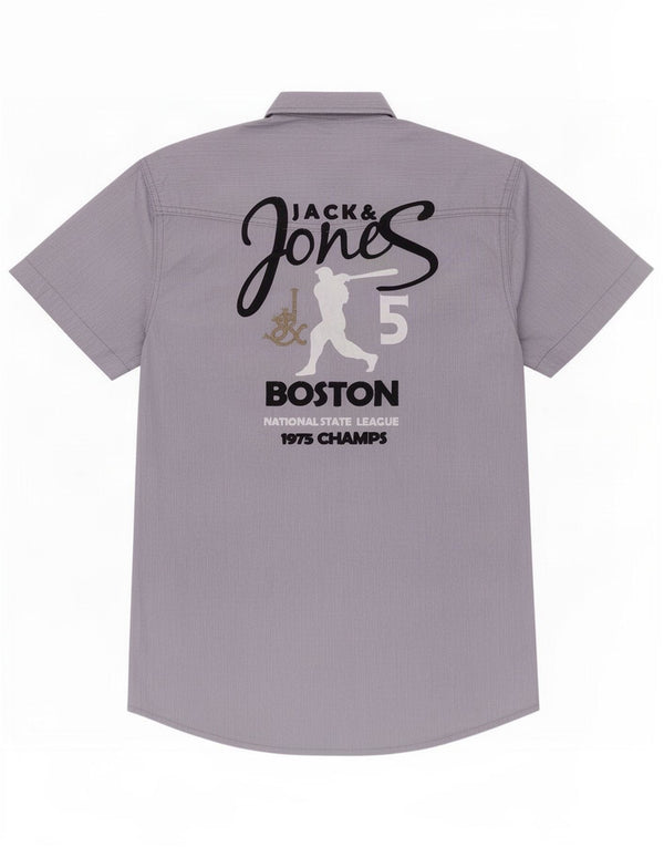 Jack & Jones Chemise Graphique à Manches Courtes Homme Bleu Moyen en Coton à Fines Rayures
