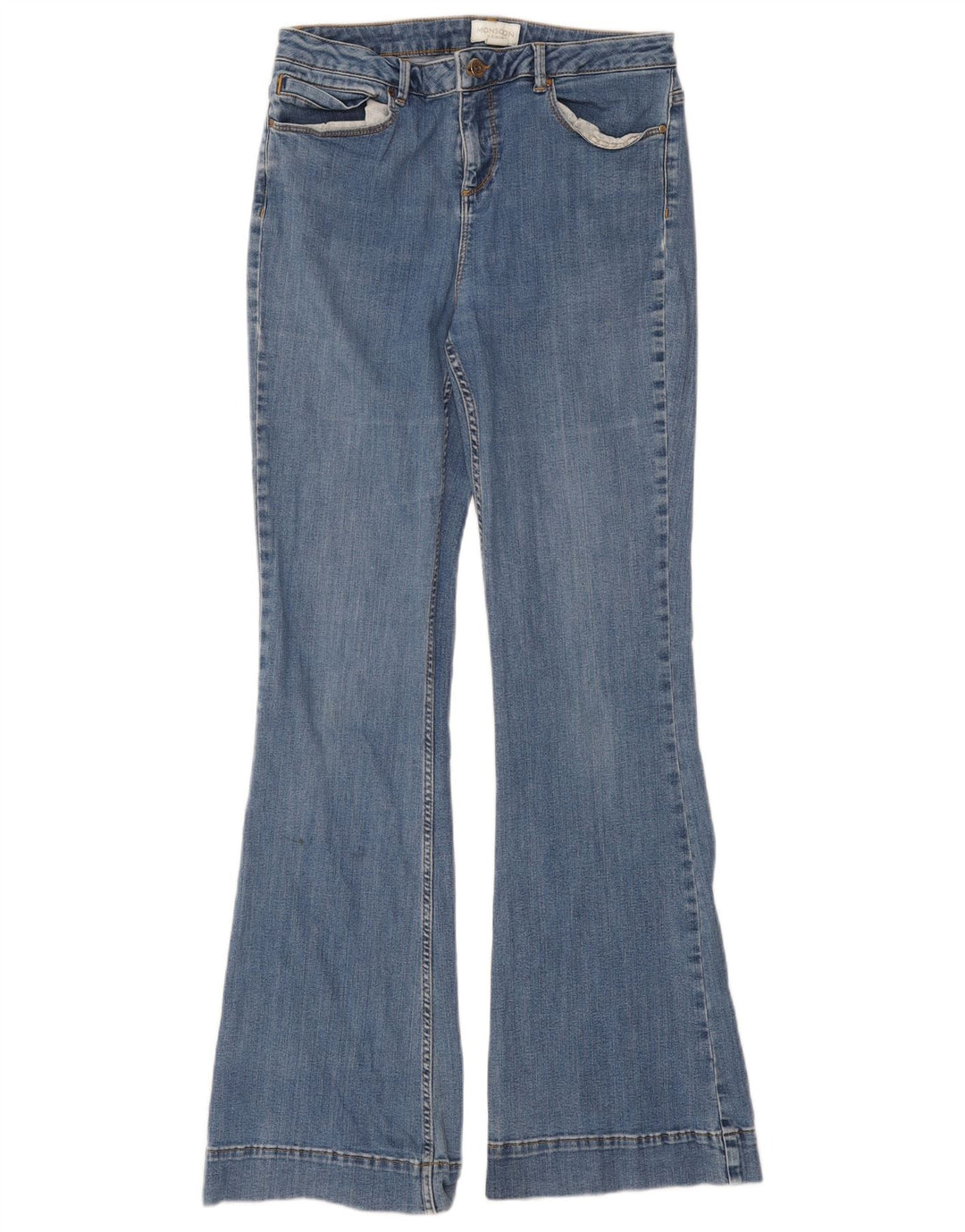 Monsoon Jean évasé pour femme UK 12 Medium W30 L31 Bleu Coton