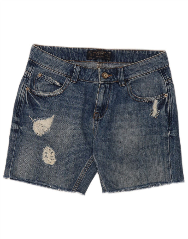 ZARA Short en jean vieilli pour femme EU 32 2XS W22 Bleu