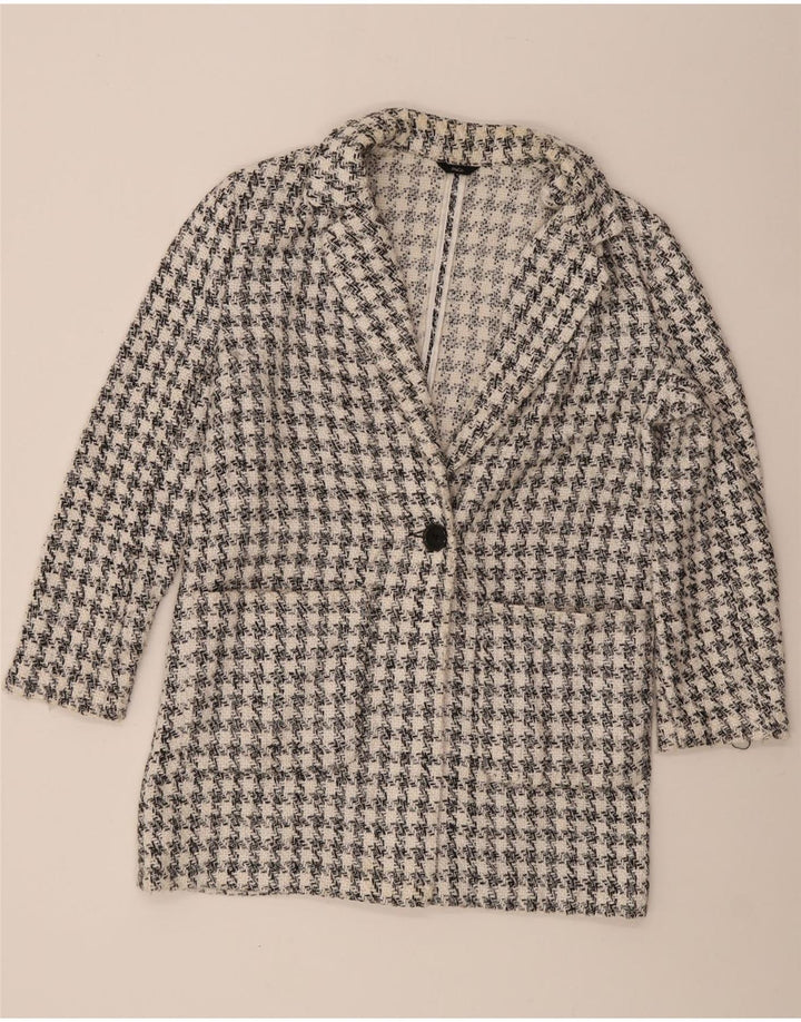 M&Co Veste Blazer 1 Bouton pour Femme UK 14 Pied-de-Poule Blanc Moyen