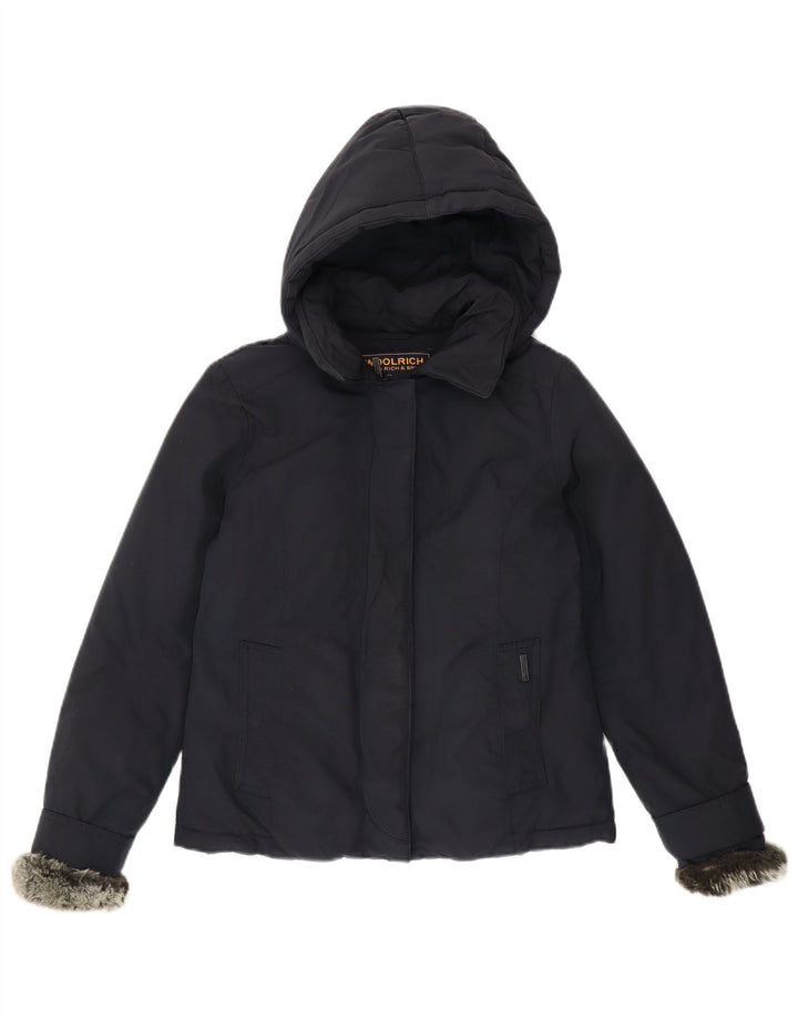 Woolrich Veste matelassée à capuche pour femme UK 10 Small Bleu marine Coton