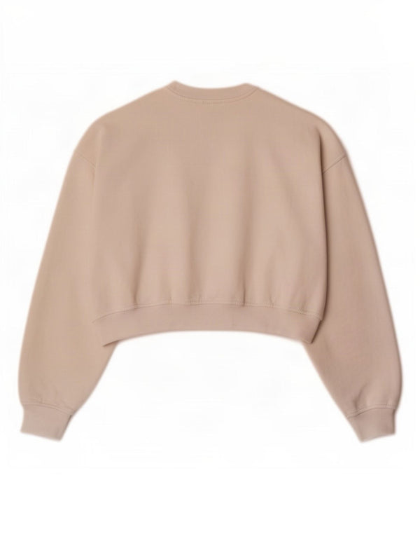 Zara Womens Crop Sweatshirt Jumper UK 14 Moyen Blanc Cassé Coton