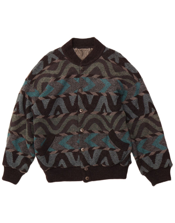 vintage Mens Bomber Jacket UK 42 XL Laine d’alpaga géométrique multicolore