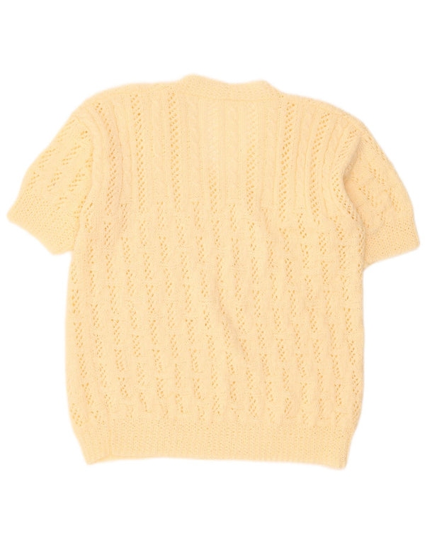vintage Femmes Manches Courtes Col V Pull Pull UK 18 XL Beige