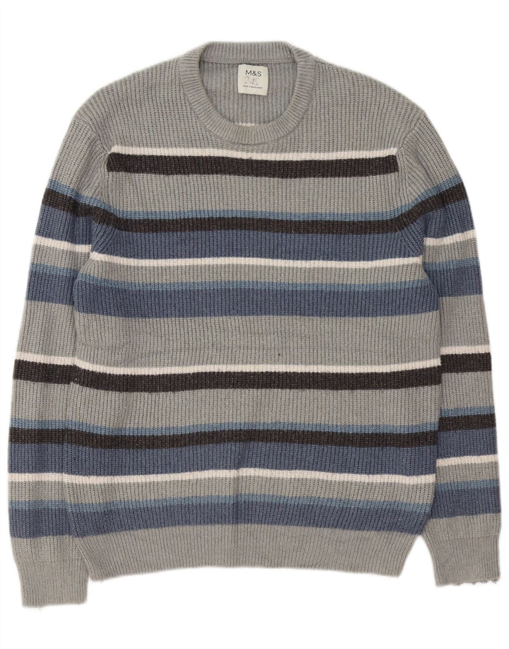 Marks & Spencer Pull col rond homme grand gris rayé polyamide