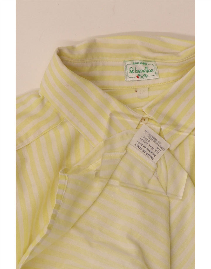 BENETTON Chemise Oversize Femme IT 46 Large Jaune Rayé Coton
