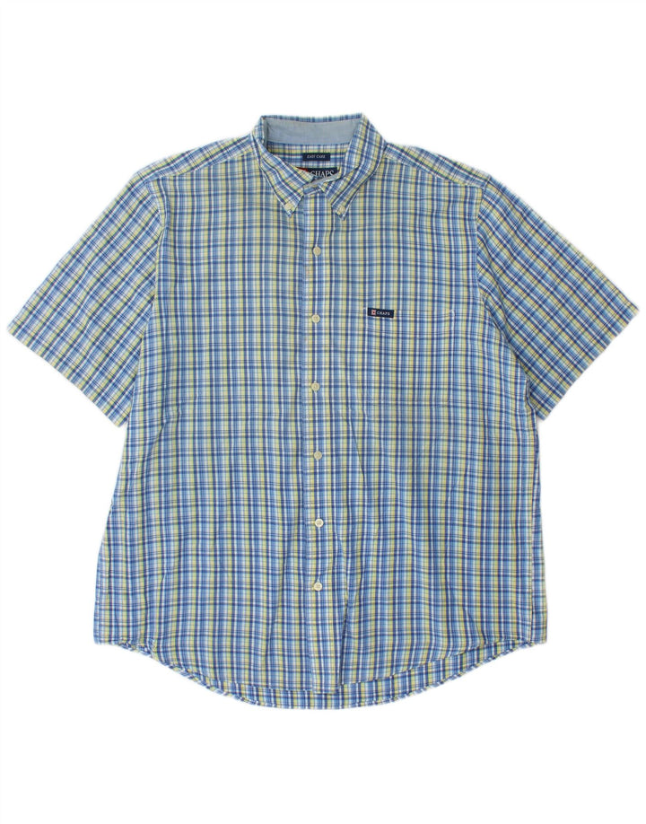 Chaps Chemise à manches courtes pour homme en coton à carreaux bleus