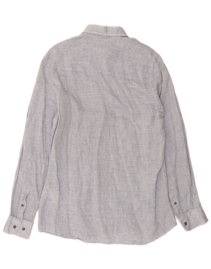 Trussardi Chemise Homme Taille 39 Lin Moucheté Bleu Moyen