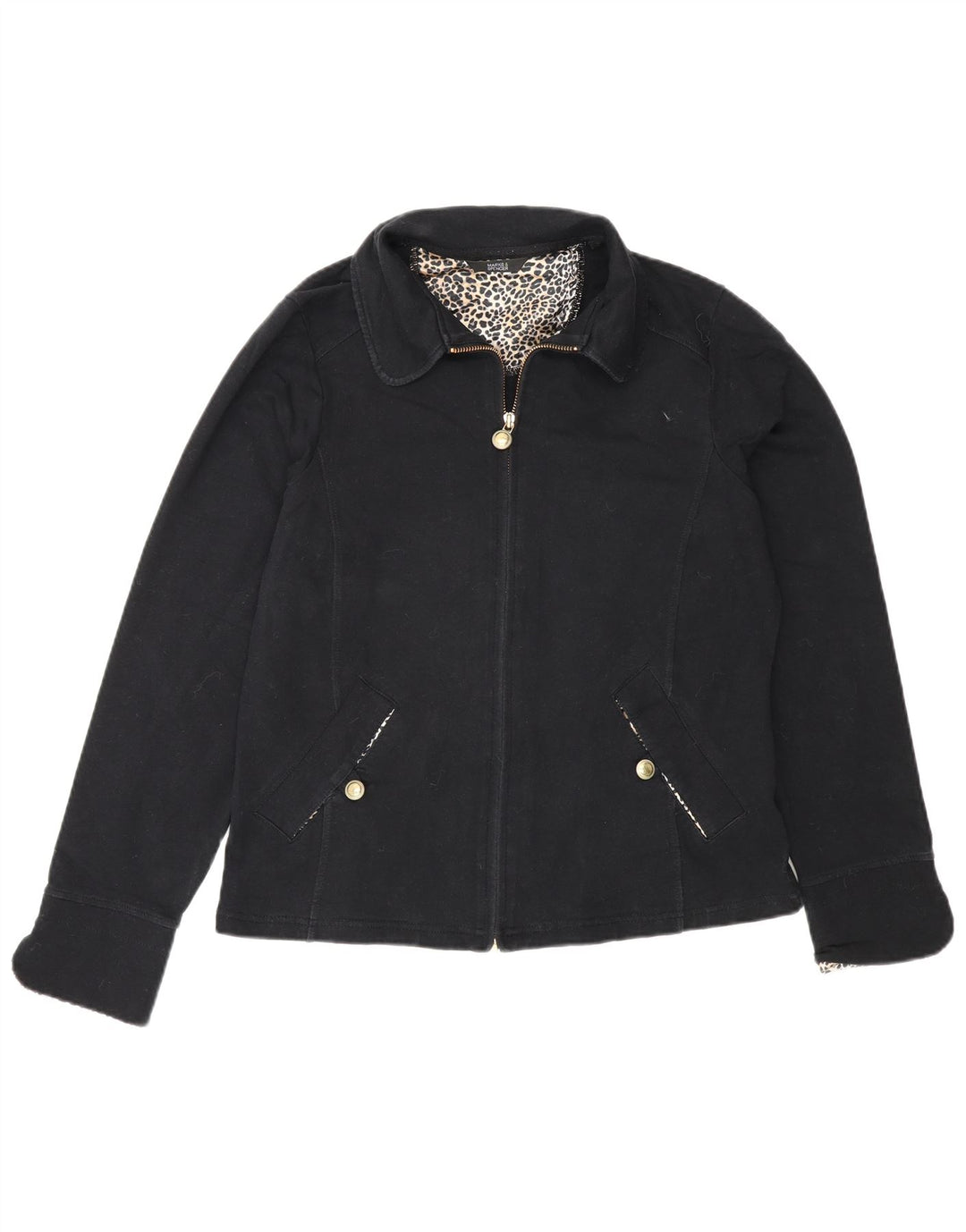 Marks & Spencer Veste Bomber Femme UK 14 Coton Noir Moyen