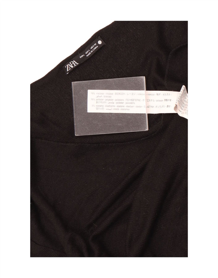 Zara Femme Top Manches Longues UK 14 Large Noir Viscose