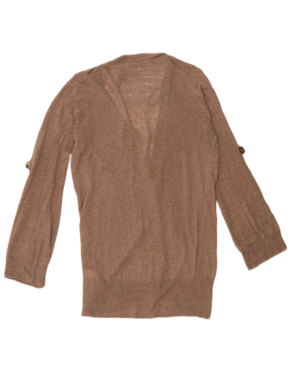 Massimo Dutti Pull Cardigan Femme UK 10 Petit Lin Marron