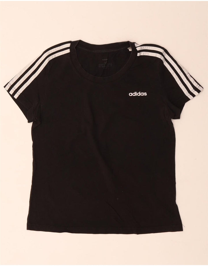 ADIDAS T-Shirt Femme Top UK 12/14 Coton Noir Moyen