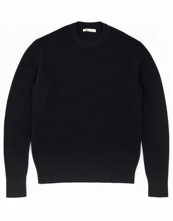 Zara Pull ras du cou pour homme en coton bleu marine Petit