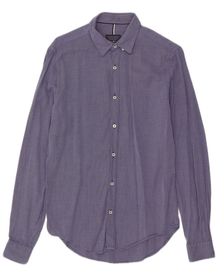 Zara Chemise Slim Fit Petit Coton À Pois Bleu