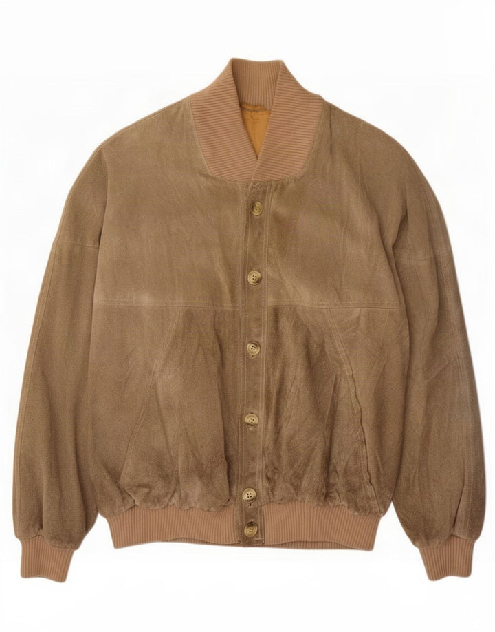 vintage Mens Suede Bomber Jacket UK 38 Cuir Vert Moyen