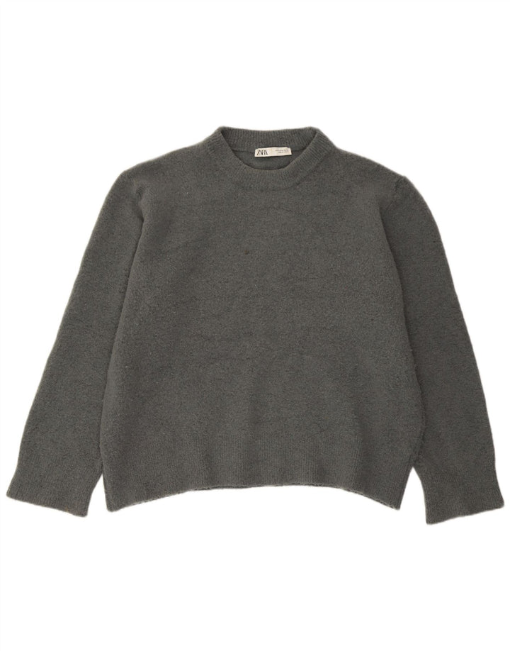 Zara Pull surdimensionné à col rond pour femme UK 14 Acrylique gris moyen