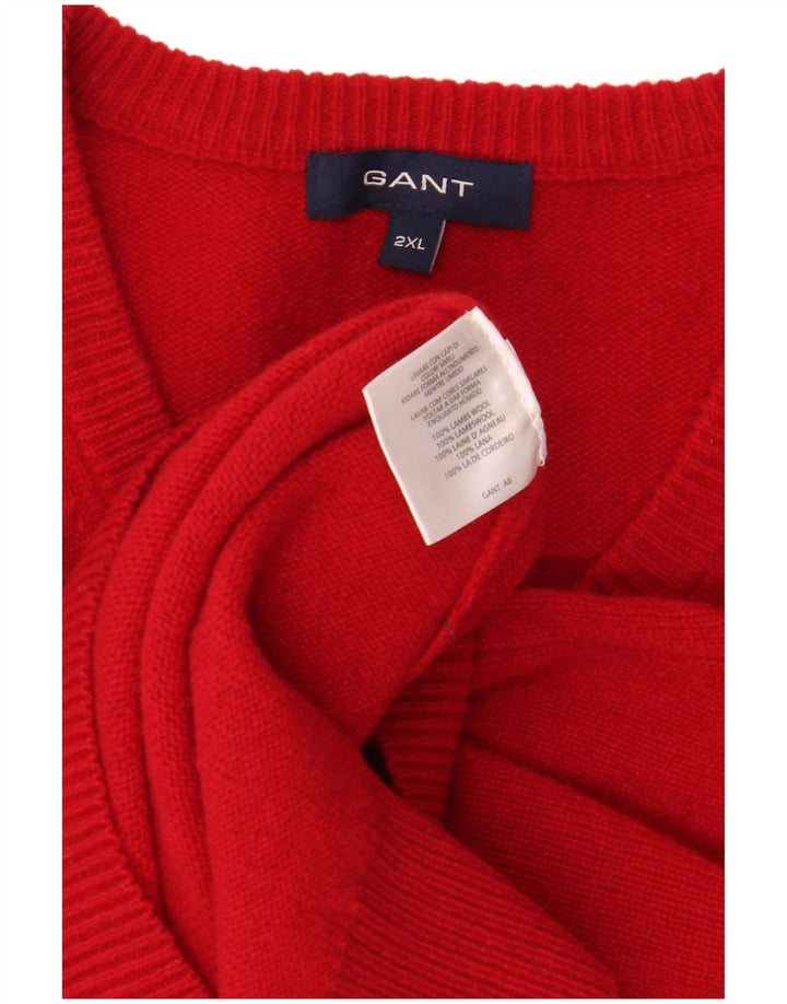 GANT Pull col en V pour homme 2XL Rouge Laine d'agneau