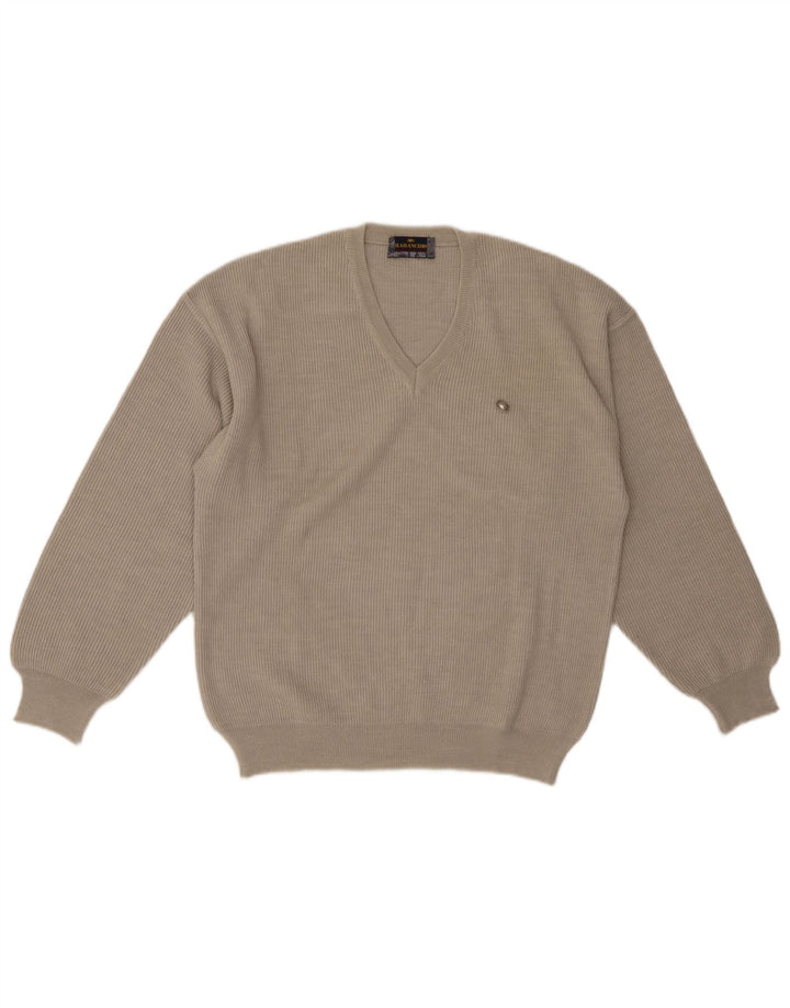 IL GRANCHIO Pull Col V Homme Laine Beige Moyen