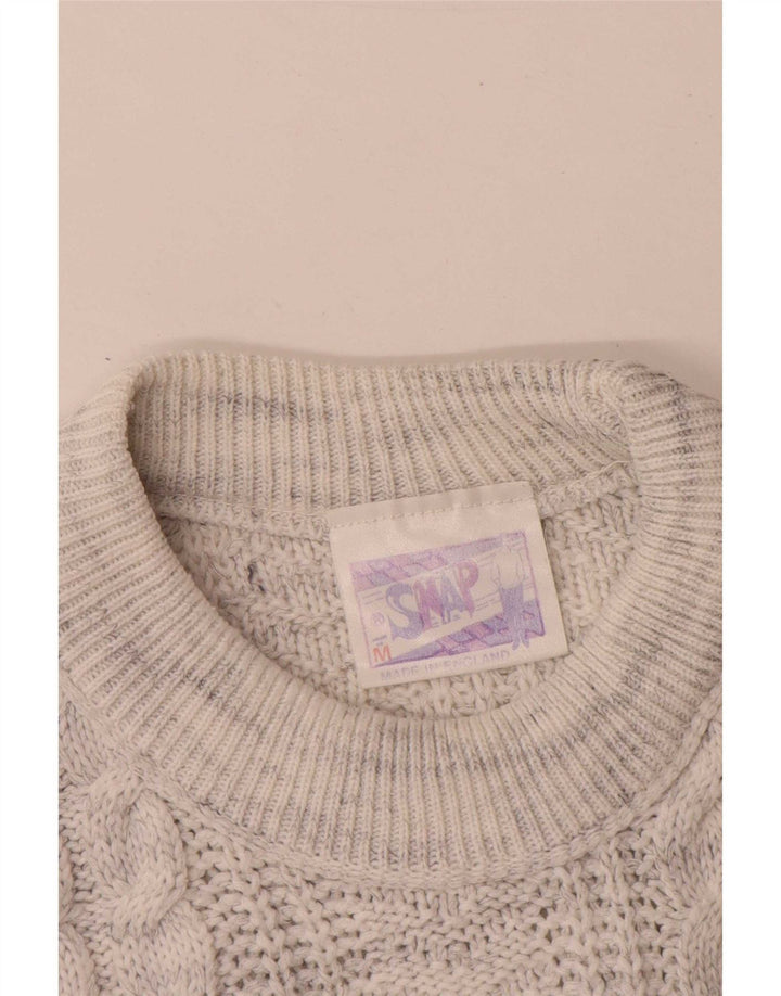 vintage Mens Graphic Crew Neck Jumper Pull Moyen Gris Moucheté Acrylique