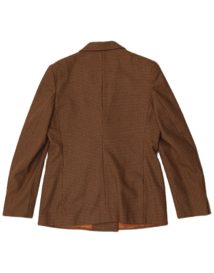 vintage Femme Double Breasted Blazer Veste UK 12 Pied-de-poule Brun Moyen