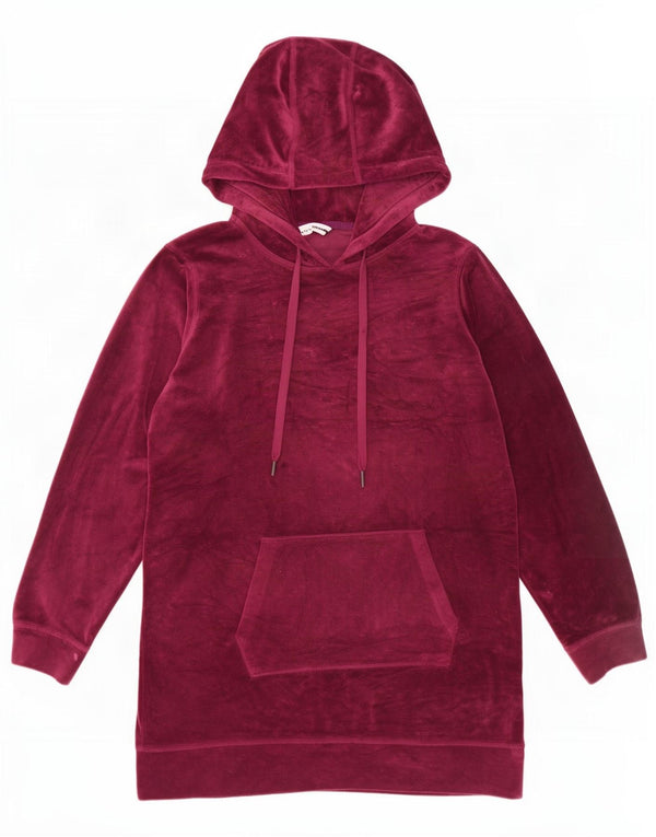 Dkny Pull à capuche en velours graphique pour femme UK 16 Large Bordeaux Polyester
