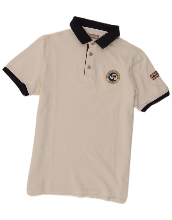 Napapijri Mens Short Sleeve Graphic Polo Shirt Small White Colourblock