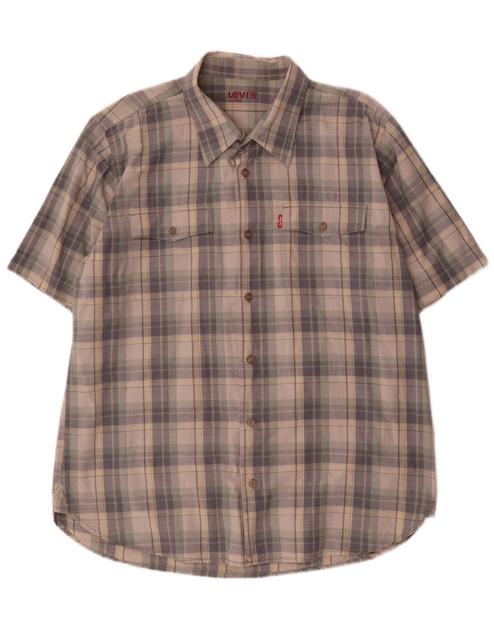 Levi's Chemise à Manches Courtes Homme XL Gris Carreaux Coton